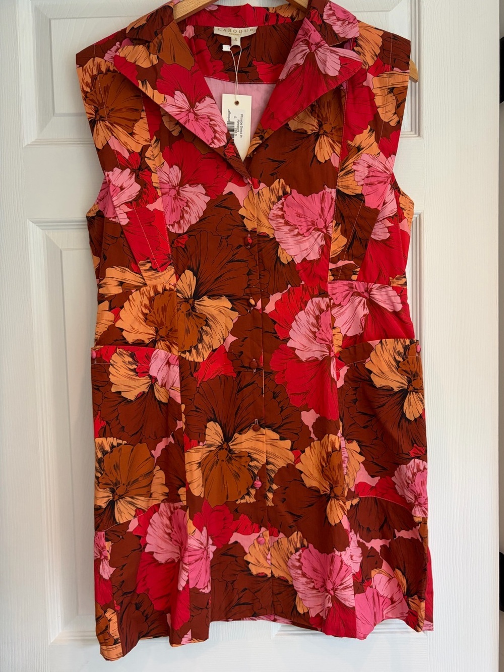 Sleeveless Floral Collared Mini Dress in Red, Pink & Brown